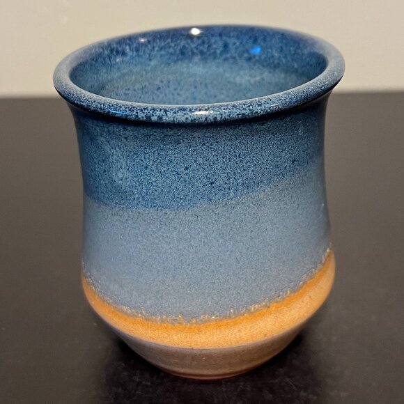 Handcrafted Pottery Mug Glazed in Hues of Blue and Golden Beige ~ Artist Signed - Picture 4 of 14